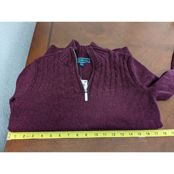 Karen‎ Scott Sweater XS Red Quarter Zip Mock Neck Long Sleeves Ribbed Hem Staple - Picture 6 of 9